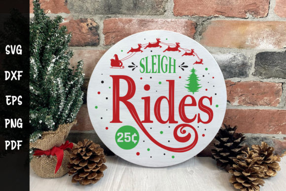Sleigh Rides - Christmas Round Sign SVG for Crafts and Graphics